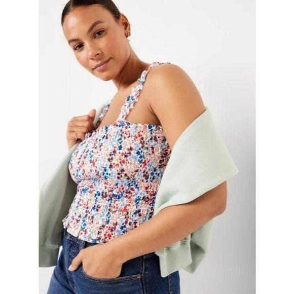 NWT Old Navy Smocked Floral Tank Top Womens L Tall Ruffle Straps Ruched Bloom - Picture 2 of 3